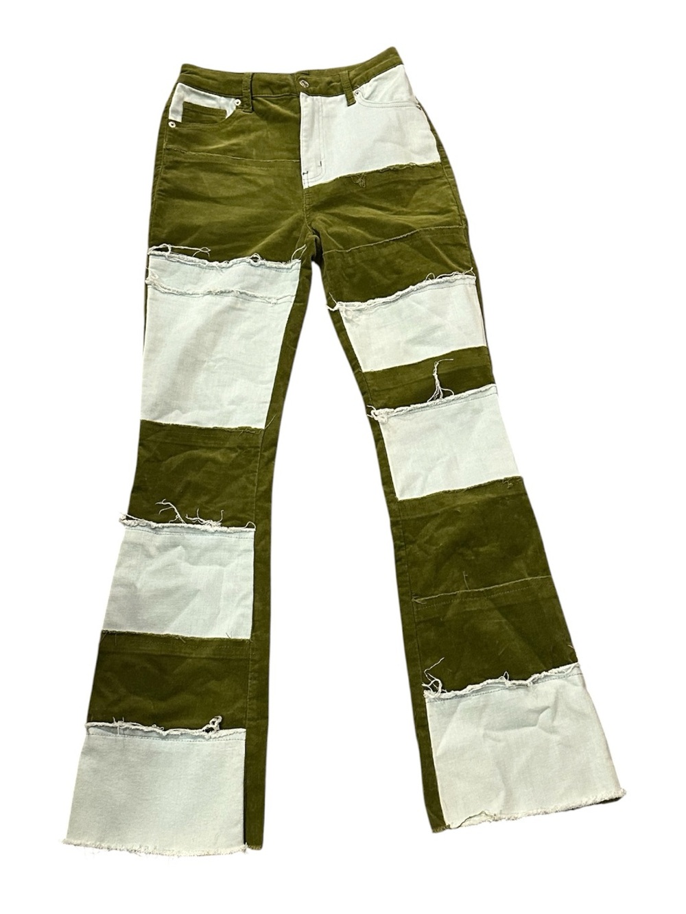 AKIRA Women’s Pants 27x31 Patchwork Corduroy Festival Boho Peasant Jeans